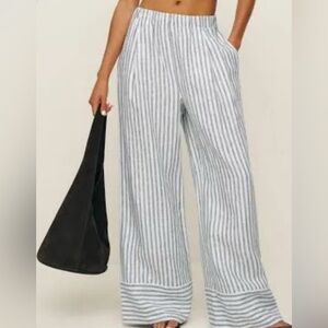 Reformation Blue and White Striped Wide-Leg Pants